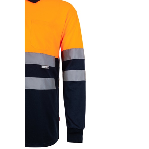 VL VULCAN LARGE. Polo bicolor bird-eye (160g/m²) de manga comprida, em poliéster (100%)