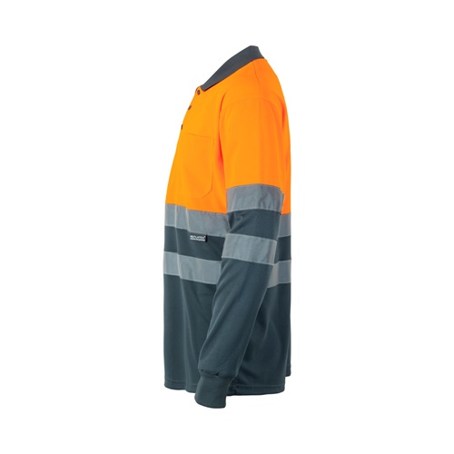 VL VULCAN LARGE. Polo bicolor bird-eye (160g/m²) de manga comprida, em poliéster (100%)