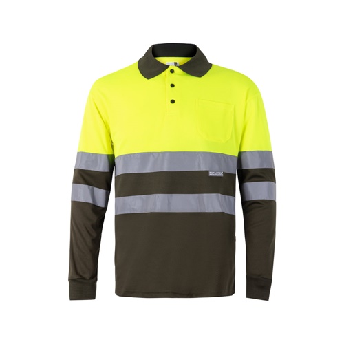 VL VULCAN LARGE. Polo bicolor bird-eye (160g/m²) de manga comprida, em poliéster (100%)