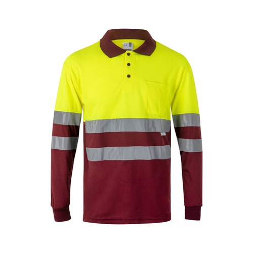 VL VULCAN LARGE. Polo bicolor bird-eye (160g/m²) de manga comprida, em poliéster (100%)