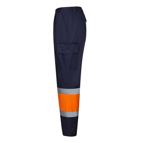 VL ARTEMIS. Calças bicolor, em sarja (190g/m²), em algodão (20%) e poliéster (80%)