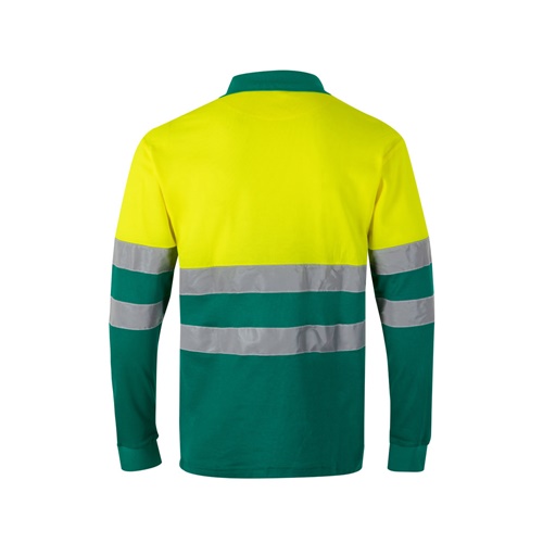 VL PLUTO. Polo bicolor piqué (150g/m²) de manga comprida, em algodão (55%) e poliéster (45%)