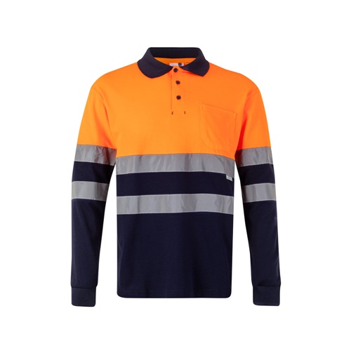 VL PLUTO. Polo bicolor piqué (150g/m²) de manga comprida, em algodão (55%) e poliéster (45%)