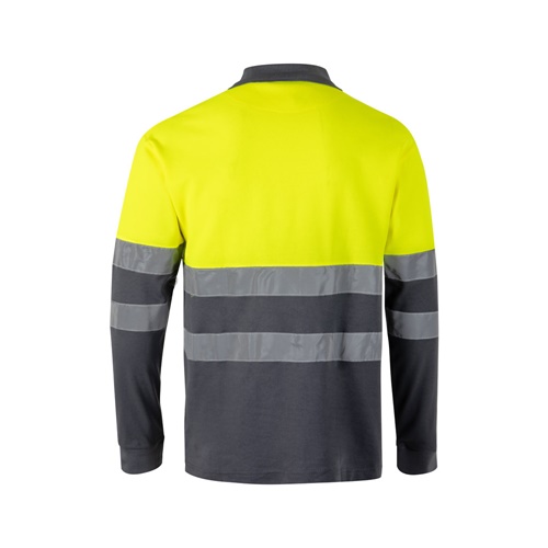 VL PLUTO LARGE. Polo bicolor piqué (150g/m²) de manga comprida, em algodão (55%) e poliéster (45%)