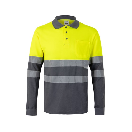 VL PLUTO LARGE. Polo bicolor piqué (150g/m²) de manga comprida, em algodão (55%) e poliéster (45%)