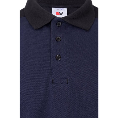 VL VELES. Polo piqué stretch bicolor (200g/m²) de manga curta, em poliéster (96%) e elastano (4%)