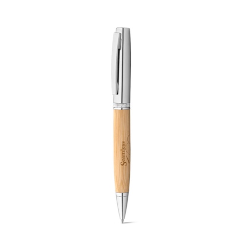 FUJI. Esferográfica em bambu e metal com estojo