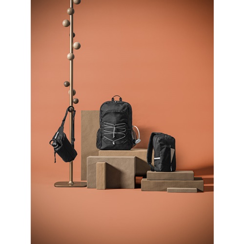 DELFOS POUCH. Bolsa de cintura em poliéster reciclado 300D e poliéster reciclado 600D com elementos refletores