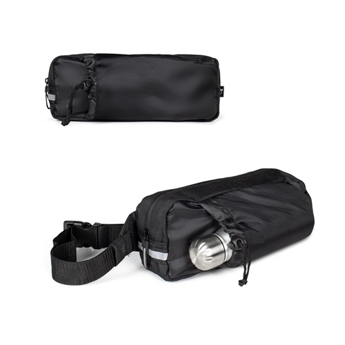 DELFOS POUCH SHINY. Bolsa de cintura em poliéster reciclado 300D (acabamento brilhante) e poliéster reciclado 600D com elementos refletores