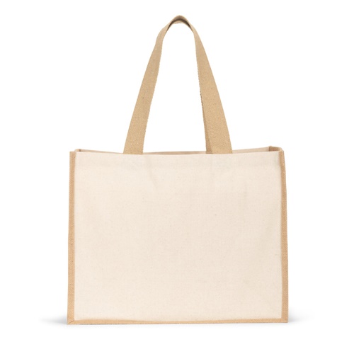 HELSINQUE. Saco em canvas (320g/m²), com fundo e laterais em juta laminada (350 g/m²) de tons naturais