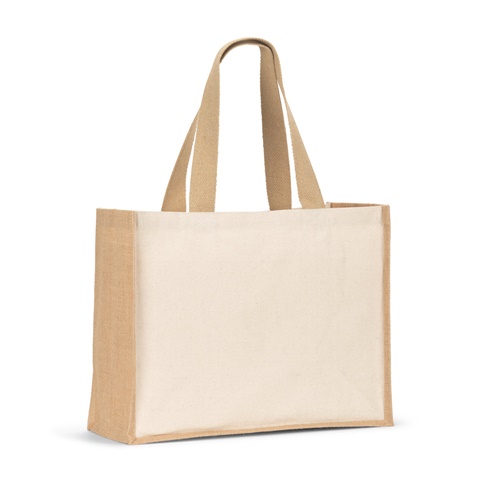 HELSINQUE. Saco em canvas (320g/m²), com fundo e laterais em juta laminada (350 g/m²) de tons naturais