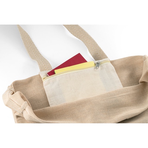 PADOVA. Saco em juco (275 g/m²) com bolso interior em 100% algodão (120 g/m²)
