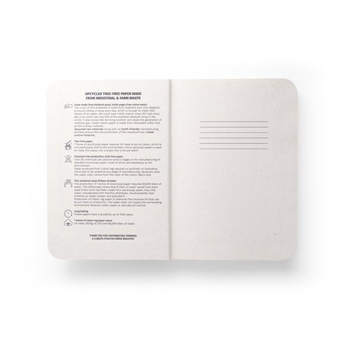 ORGANIC SEMI-RIGID. Bloco de notas A5 com capa semi-rígida fabricada a partir de matéria orgânica de elefante (80%)