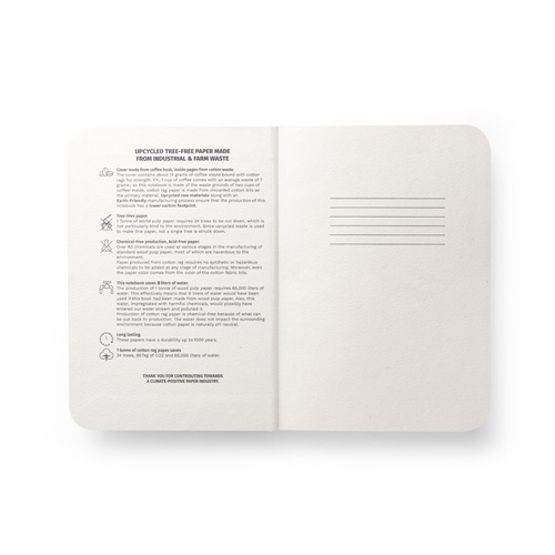COFFEEPAD SEMI-RIGID. Bloco de notas A5 com capa semi-rígida fabricada a partir de restos de casca de café (65%)