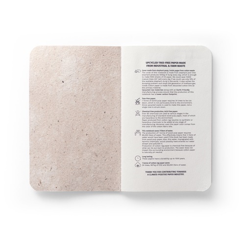 ORGANIC SOFT. Bloco de notas A6 com capa flexível fabricada a partir de matéria orgânica de elefante (80%)