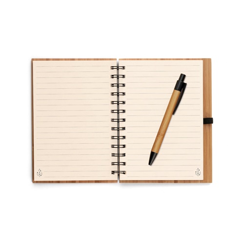 DICKENS A5. Bloco de notas espiral A5 em bambu com papel 100% reciclado