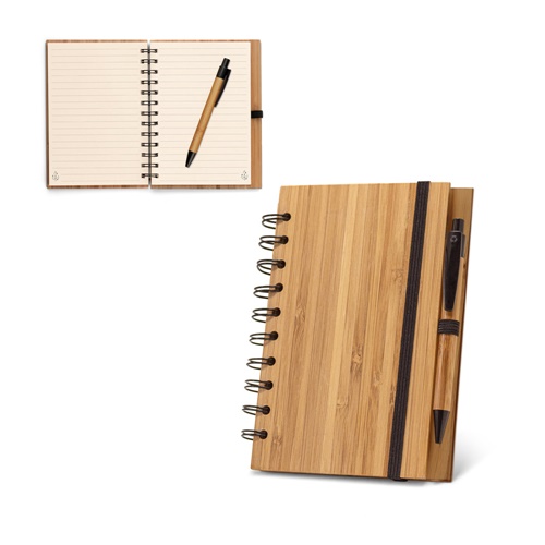 DICKENS A5. Bloco de notas espiral A5 em bambu com papel 100% reciclado