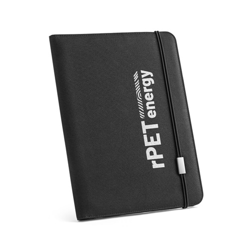 EMERGE FOLDER II. Pasta A4 em poliéster reciclado (100% rPET) 300D com elástico para fecho