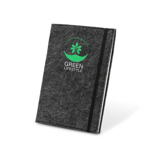 BALDWIN. Bloco de notas A5 com capa em feltro reciclado (100% rPET) e páginas pautadas em papel 100% reciclado
