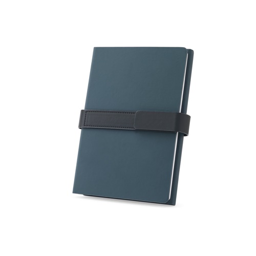 SANDERSON. Bloco de notas A5 em PU (50% reciclado) com dois blocos: páginas pautadas e páginas lisas