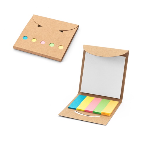 AINSLEY. Conjunto 2 em 1 para escritório, em papel 100% reciclado, com 6 blocos de notas adesivas