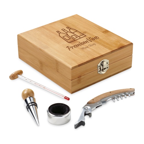 CABERNET. Conjunto para vinho em bambu, aço inoxidável, vidro e ABS