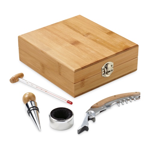 CABERNET. Conjunto para vinho em bambu, aço inoxidável, vidro e ABS