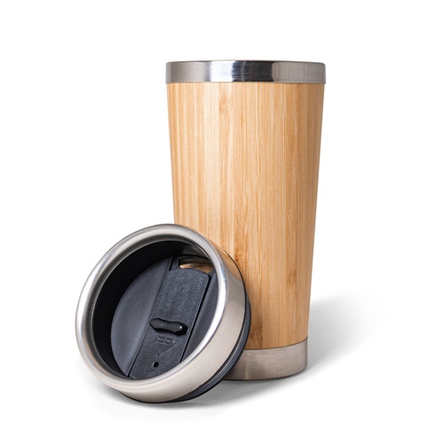 PIETRO. Copo de viagem em bambu e aço inoxidável 500 mL