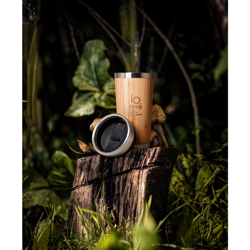 PIETRO. Copo de viagem em bambu e aço inoxidável 500 mL