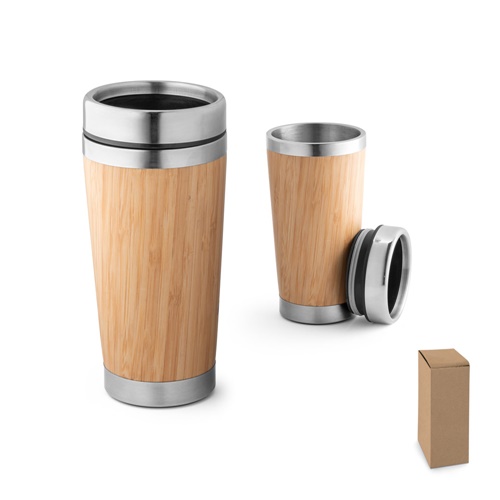PIETRO. Copo de viagem em bambu e aço inoxidável 500 mL