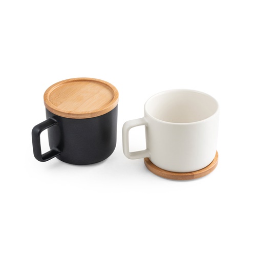 FANGIO. Caneca em cerâmica com base em bambu 220 mL