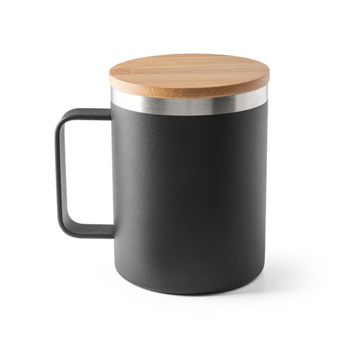 LAUDA. Caneca em 90% de aço inoxidável reciclado com tampa em bambu 420 mL