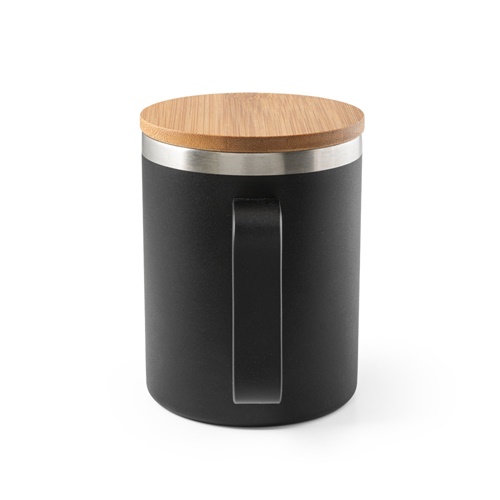LAUDA. Caneca em 90% de aço inoxidável reciclado com tampa em bambu 420 mL