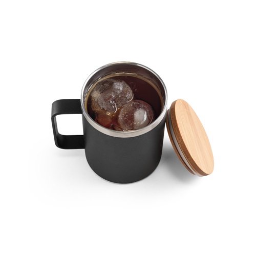 LAUDA. Caneca em 90% de aço inoxidável reciclado com tampa em bambu 420 mL