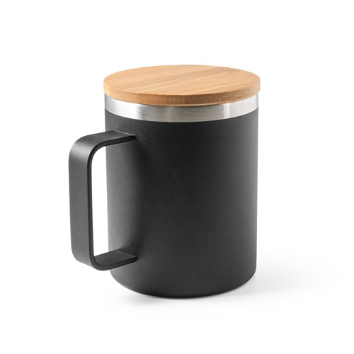 LAUDA. Caneca em 90% de aço inoxidável reciclado com tampa em bambu 420 mL