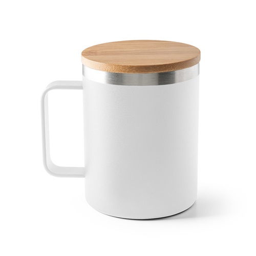 LAUDA. Caneca em 90% de aço inoxidável reciclado com tampa em bambu 420 mL