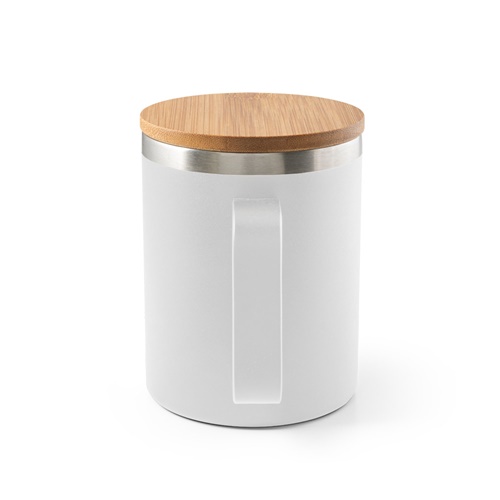 LAUDA. Caneca em 90% de aço inoxidável reciclado com tampa em bambu 420 mL