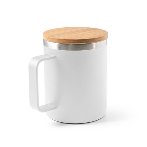 LAUDA. Caneca em 90% de aço inoxidável reciclado com tampa em bambu 420 mL