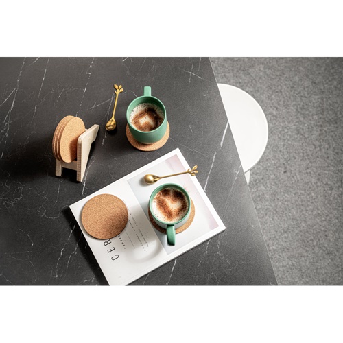 PLYCORK. Suporte em contraplacado com 6 bases para copos em cortiça