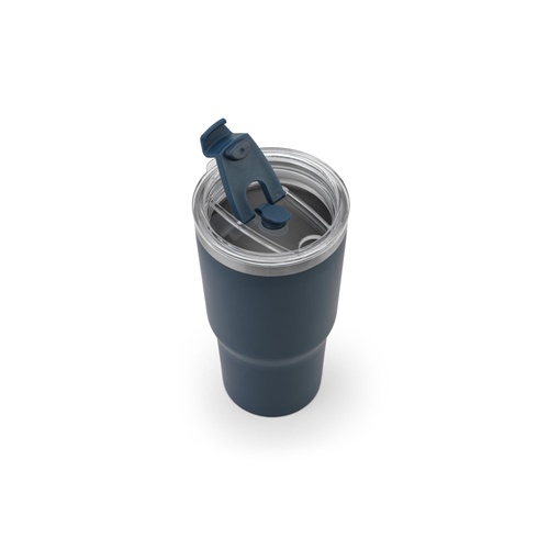 JOYNER M. Copo de viagem compacto em aço inoxidável (91% reciclado) com parede dupla isolada a vácuo e acabamento mate 600 mL