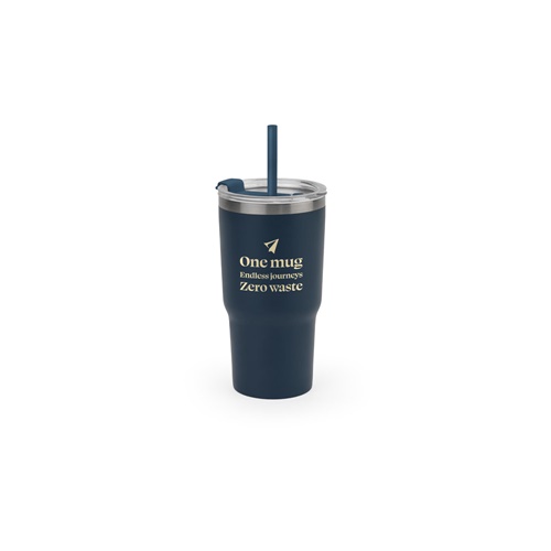 JOYNER M. Copo de viagem compacto em aço inoxidável (91% reciclado) com parede dupla isolada a vácuo e acabamento mate 600 mL