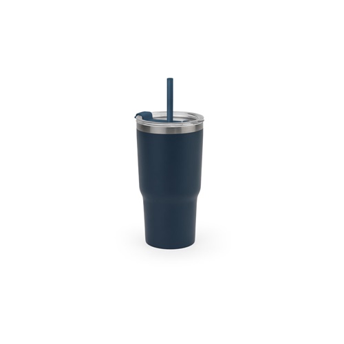 JOYNER M. Copo de viagem compacto em aço inoxidável (91% reciclado) com parede dupla isolada a vácuo e acabamento mate 600 mL