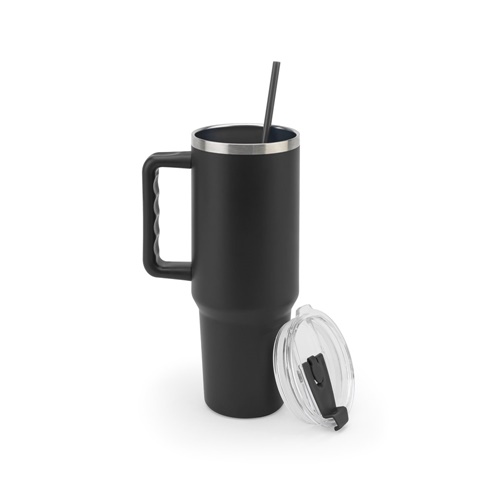 JOYNER XL. Copo de viagem de grande dimensão em aço inoxidável (91% reciclado) com parede dupla isolada a vácuo e acabamento em mate 1300 mL