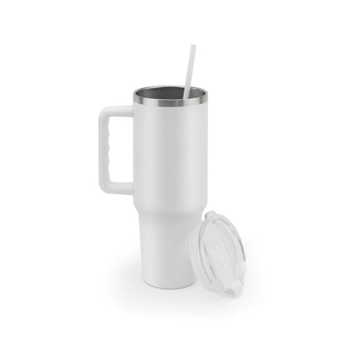 JOYNER XL. Copo de viagem de grande dimensão em aço inoxidável (91% reciclado) com parede dupla isolada a vácuo e acabamento em mate 1300 mL