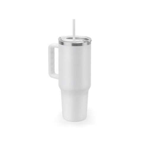 JOYNER XL. Copo de viagem de grande dimensão em aço inoxidável (91% reciclado) com parede dupla isolada a vácuo e acabamento em mate 1300 mL