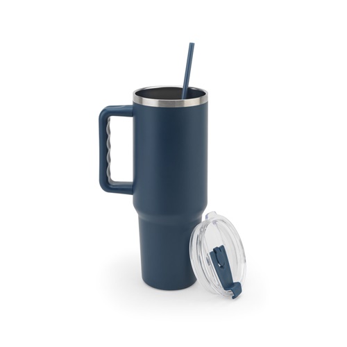 JOYNER XL. Copo de viagem de grande dimensão em aço inoxidável (91% reciclado) com parede dupla isolada a vácuo e acabamento em mate 1300 mL