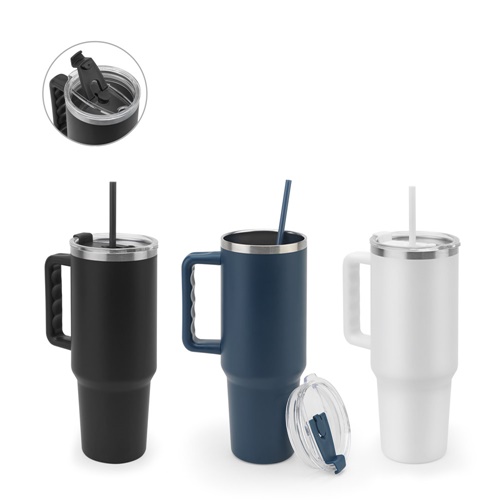 JOYNER XL. Copo de viagem de grande dimensão em aço inoxidável (91% reciclado) com parede dupla isolada a vácuo e acabamento em mate 1300 mL
