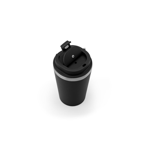 SPITZ. Copo de viagem em aço inoxidável (90% reciclado) e parede externa em PP, com acabamento em mate 440 mL
