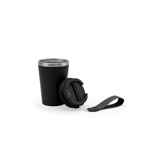 SPITZ. Copo de viagem em aço inoxidável (90% reciclado) e parede externa em PP, com acabamento em mate 440 mL