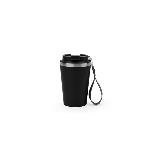 SPITZ. Copo de viagem em aço inoxidável (90% reciclado) e parede externa em PP, com acabamento em mate 440 mL